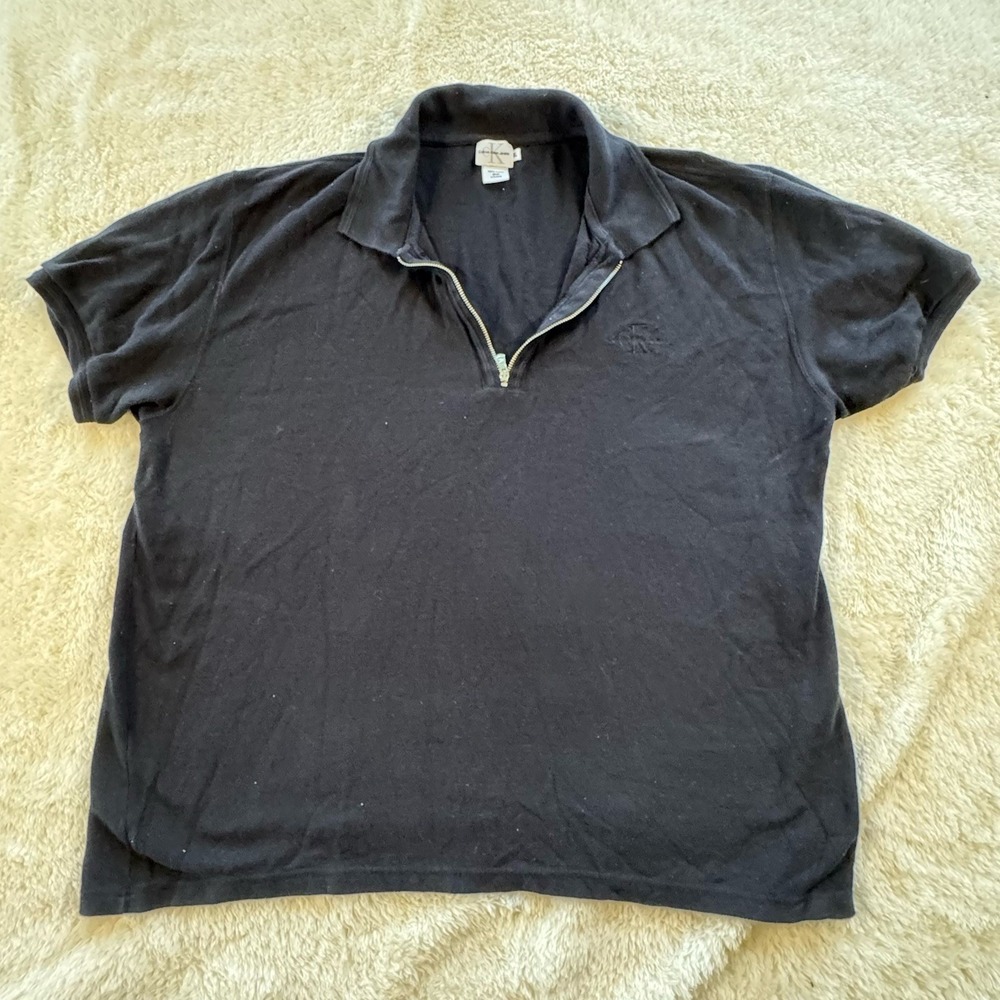 Y2K Calvin Klein Jeans Black Quarter Zip Polo Shirt Mens XL Minimalist